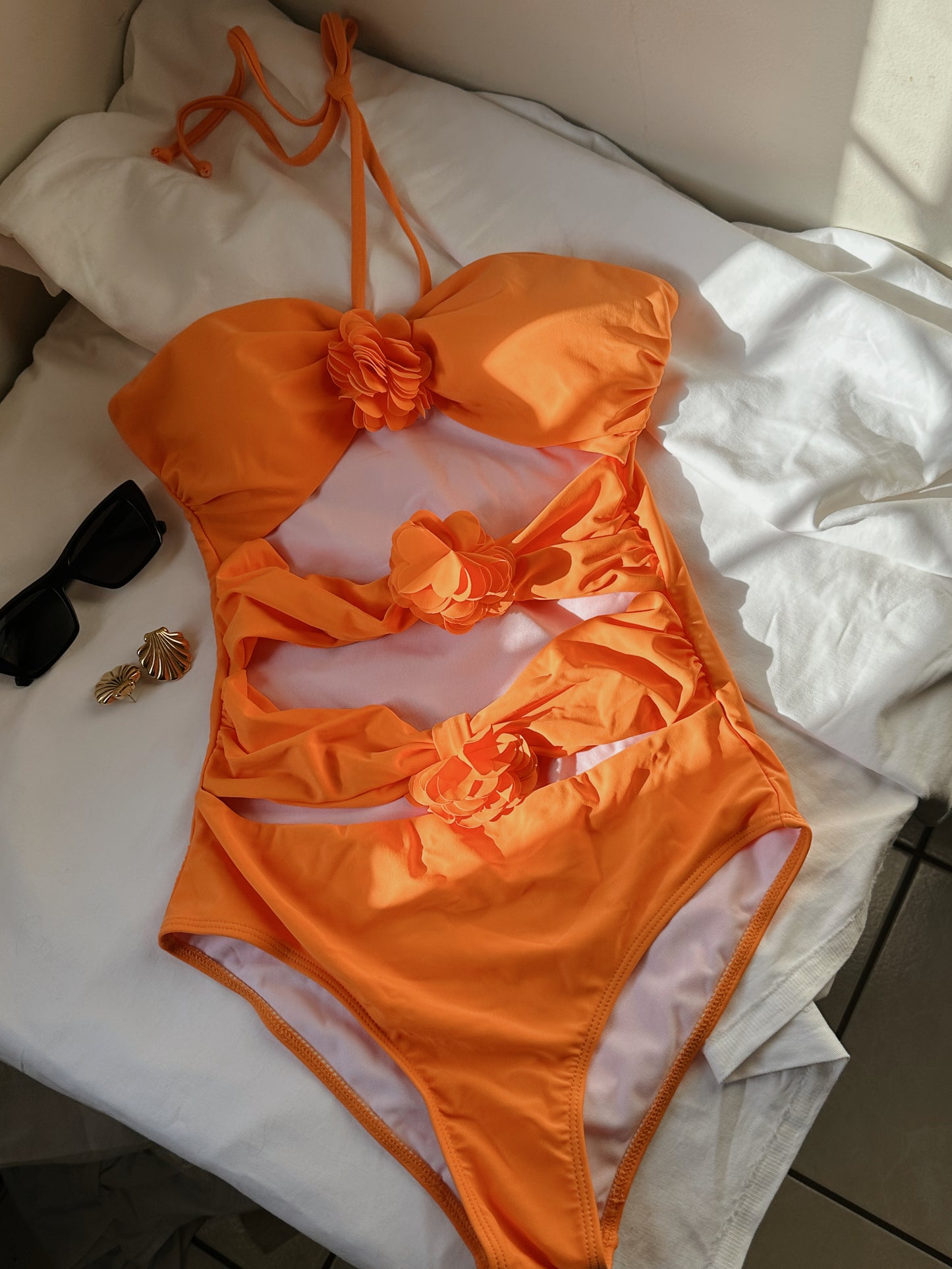 Traje de baño naranja+flores