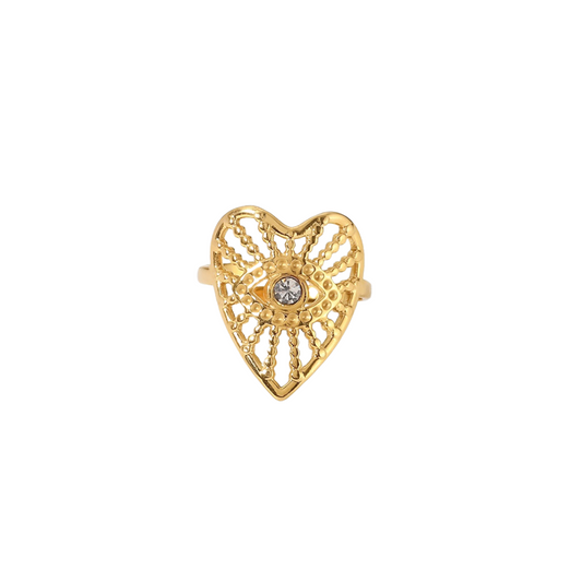 Big heart+evil eye ring
